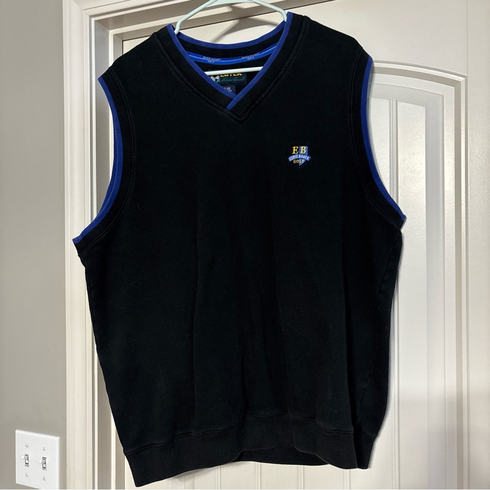 EDDIE BAUER GOLF (EBTEK) VEST, Men’s Size LG Black W/ Blue Trim